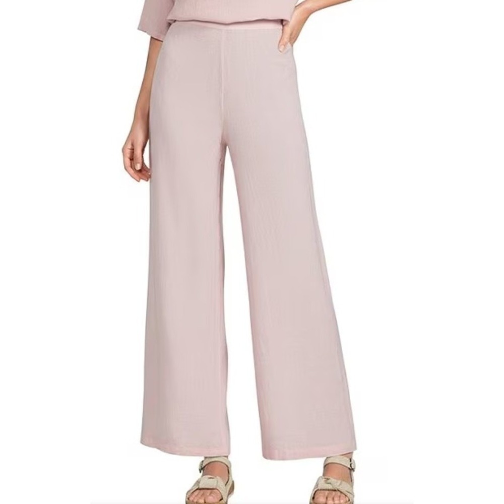 Bryn Walker Womens LT Rose Linen Flat Front Elastic Waist Wide Leg Pants NWT